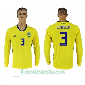Camisolas de Futebol Suécia Lindelof 3 Equipamento Principal Copa do Mundo 2018 Manga Comprida